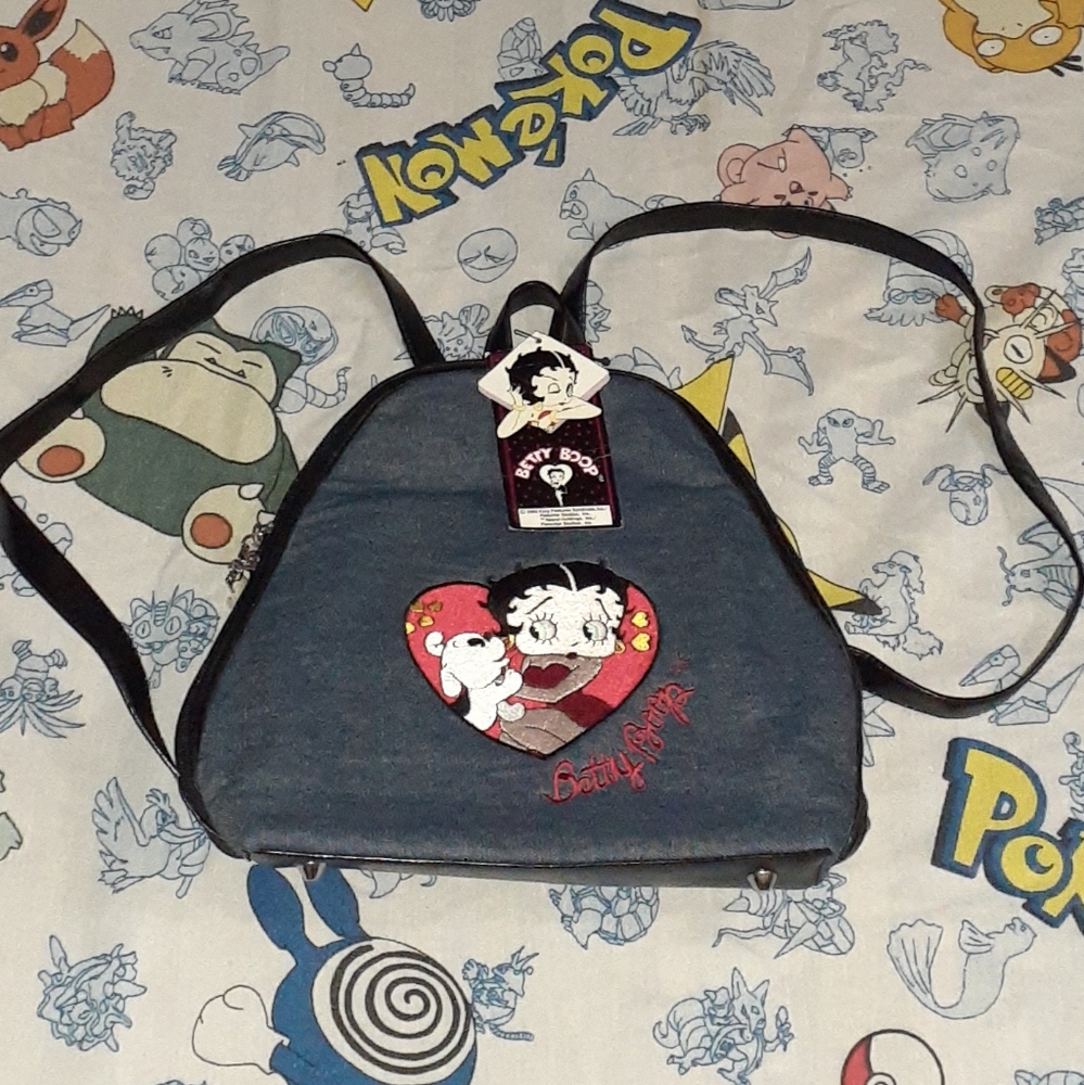 New 2005 Betty Boop Denim Blue Jean Backpack Purse Bag Vintage
